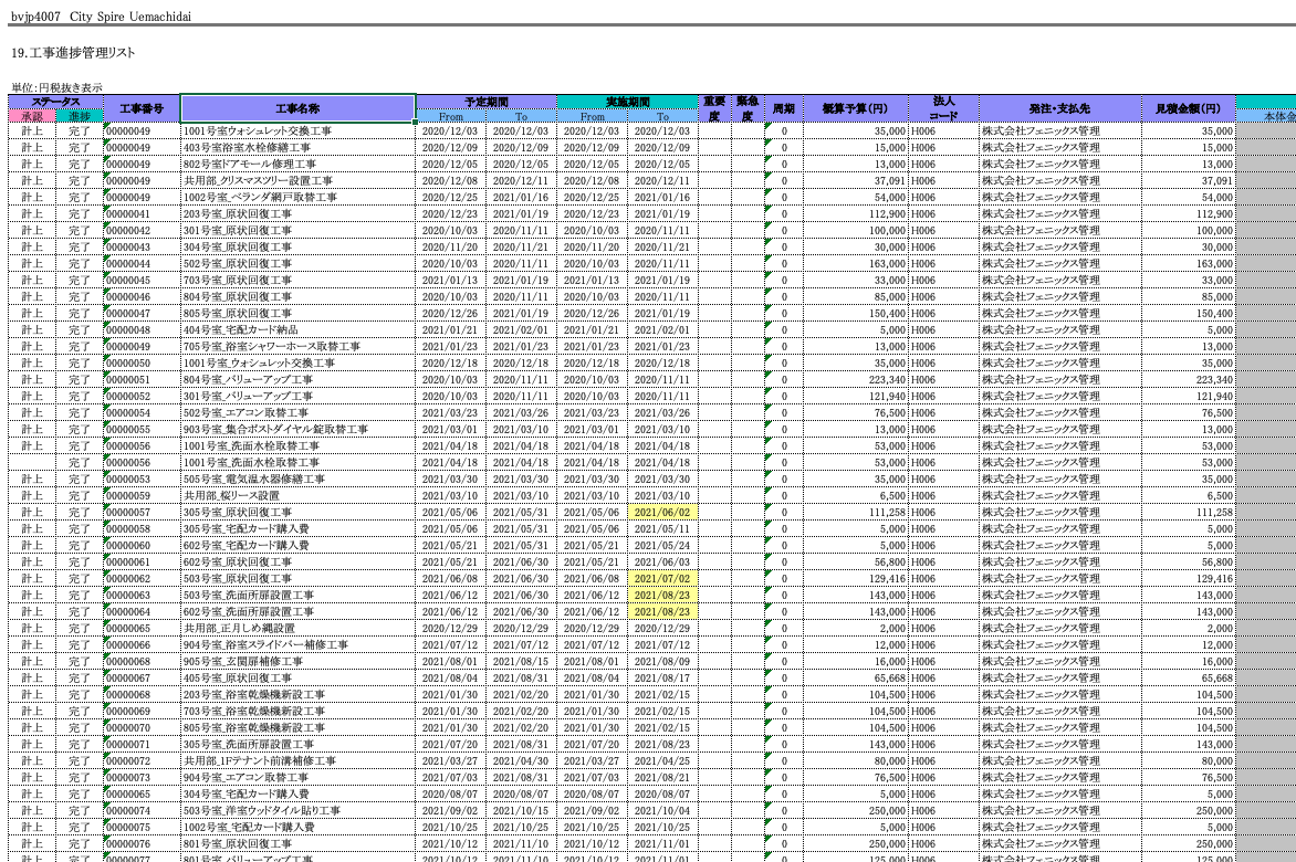 工事進捗管理リスト
